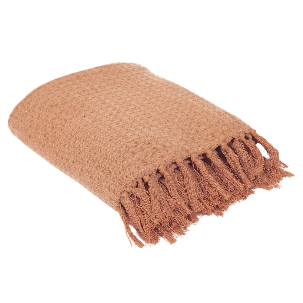 Jeté de canapé en tissu gaufré, coloris ocre - L.200xl.150cm