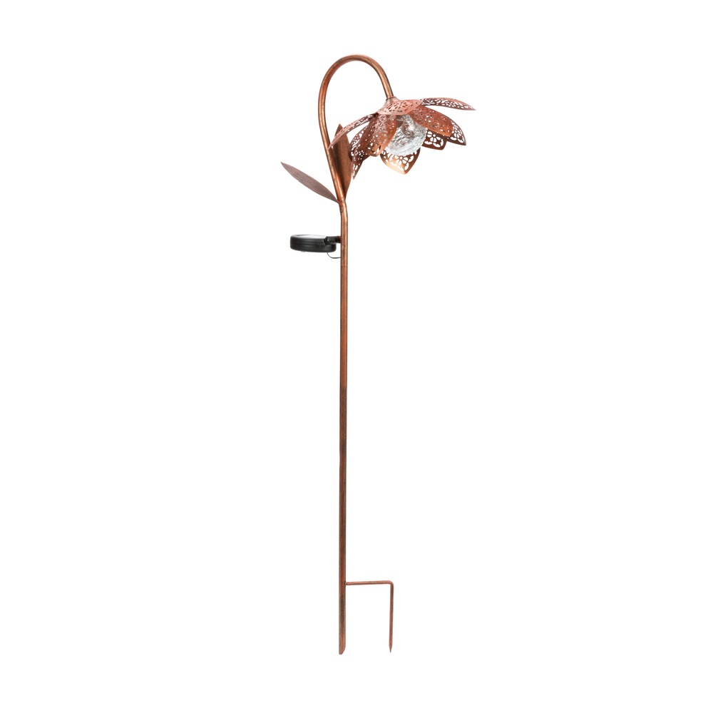 Balise solaire fleur Damasque en métal, LED blanc chaud - L.90xH.90cm