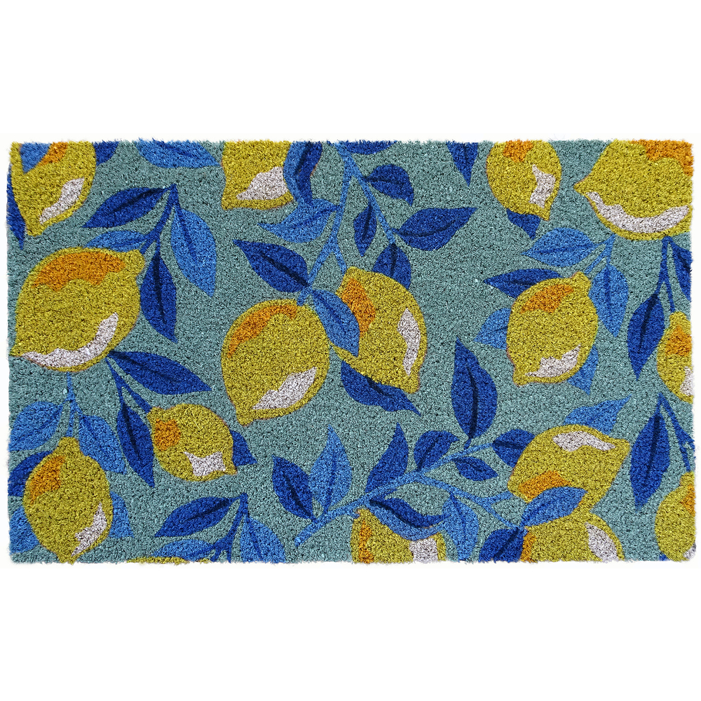 Paillasson 'Cocovea citrons', coloris bleu/jaune - L.75xl.45cm