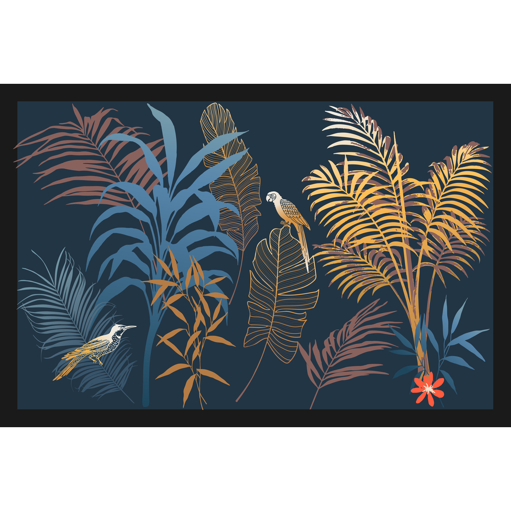 Paillasson d'intérieur 'Eleos birds', coloris bleu - L.58xl.39cm