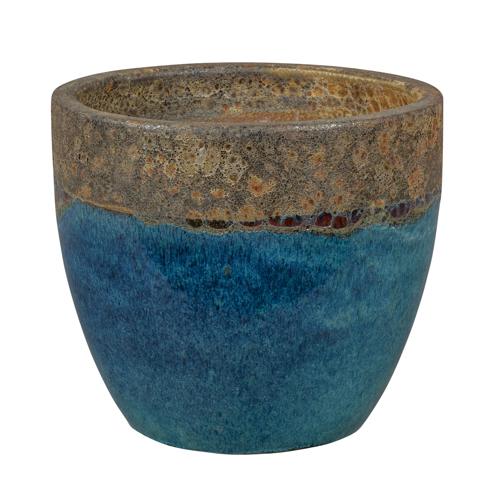 Pot de fleurs émaillé Wellington, coloris turquoise - D.47cm