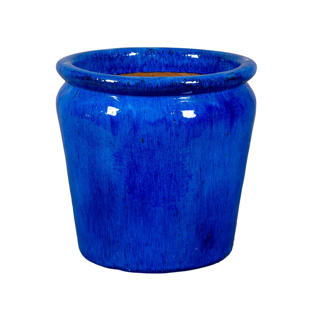 Pot terre cuite émaillée en grès Stockholm, coloris bleu D.40cm