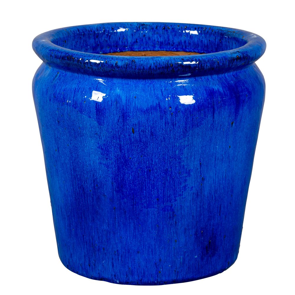 Pot terre cuite émaillée en grès Stockholm, coloris bleu D.52cm