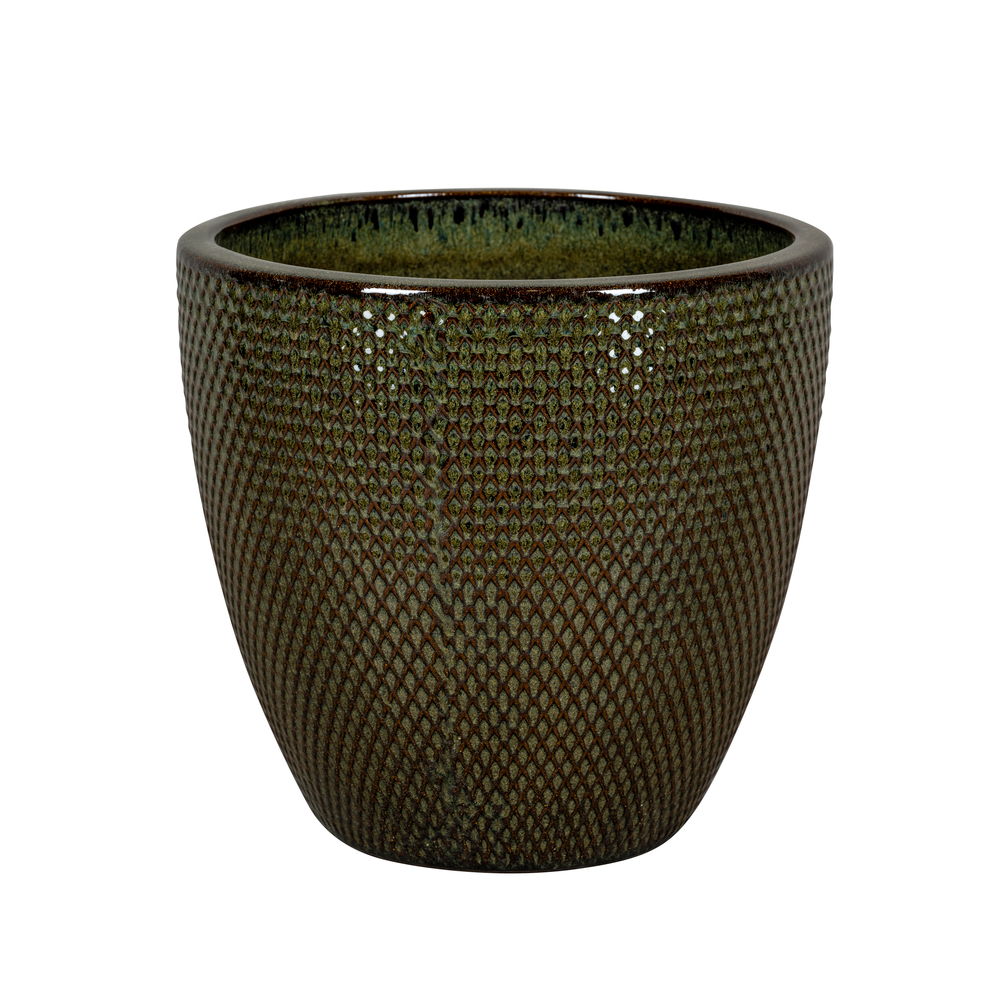 Pot terre cuite émaillée en grès Busan, coloris vert foncé D.38cm