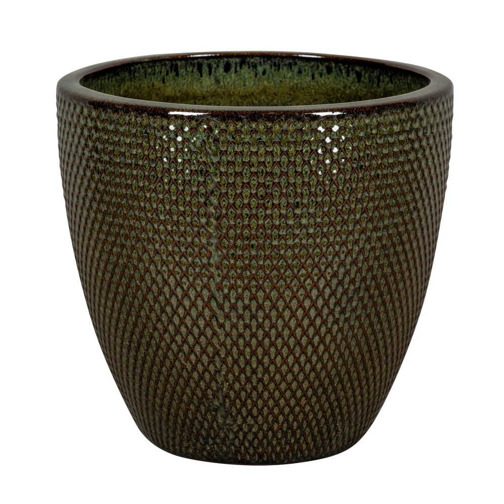 Pot terre cuite émaillée en grès Busan, coloris vert foncé D.48cm