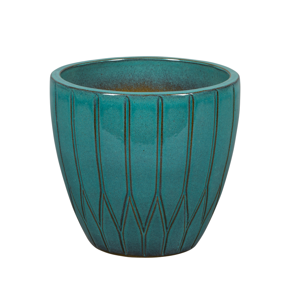 Pot de fleurs émaillé Saga, coloris vert givré - D.38cm