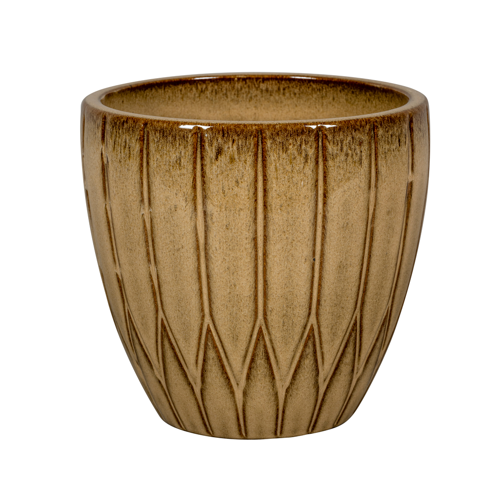 Pot terre cuite émaillée en grès Saga, coloris marron D.38cm