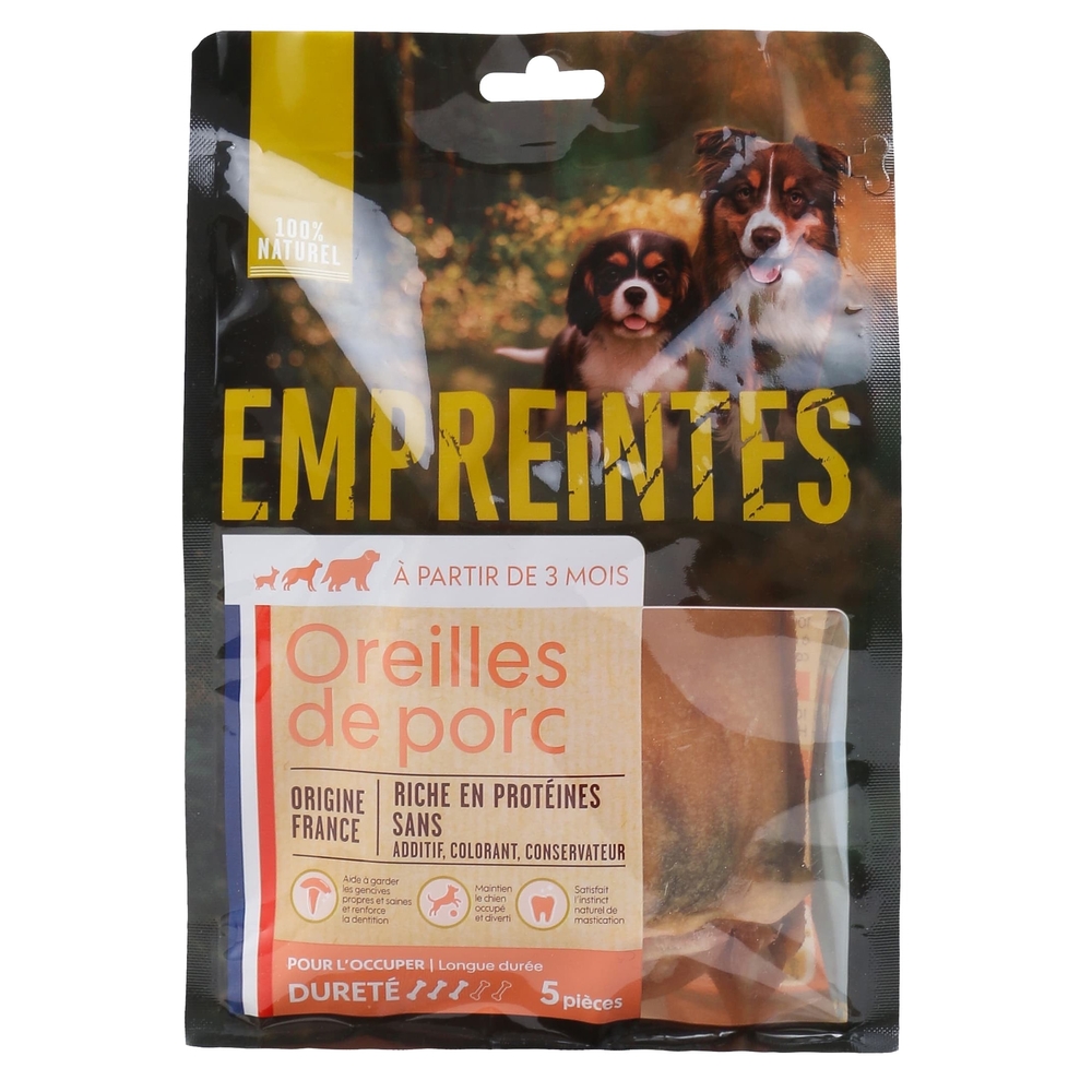 Friandise pour chien : oreilles de porc séchées - x5