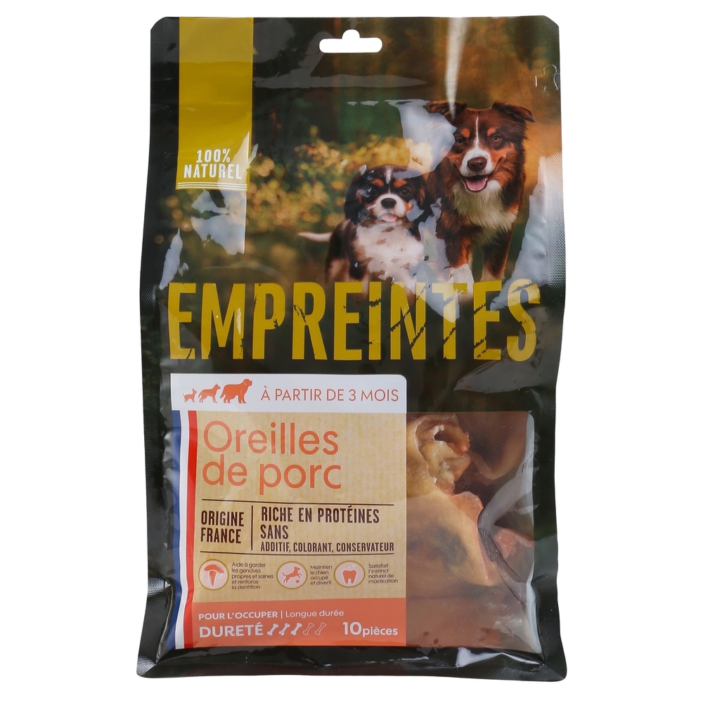 Friandise pour chien : oreilles de porc séchées - x10