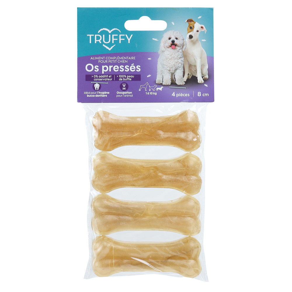 Friandise pour chien, os pressé 8cm - 4 pièces