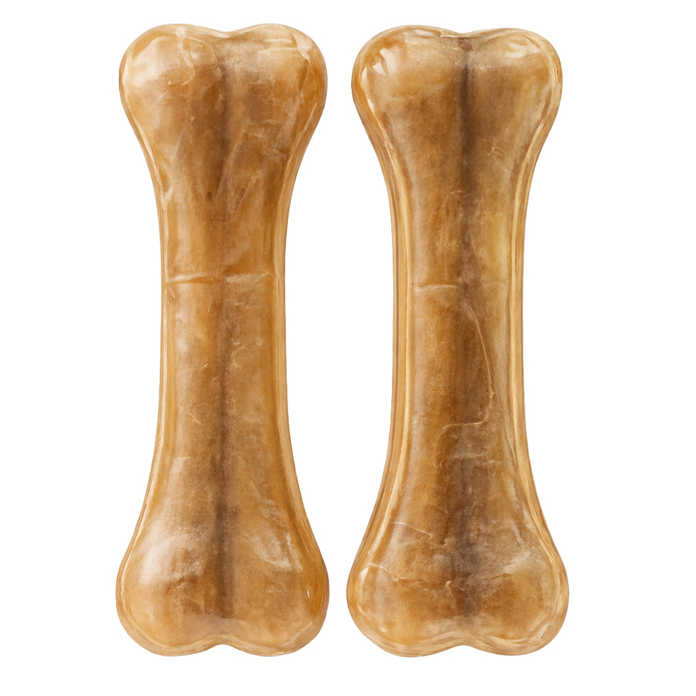 Friandise pour chien, os en pressé en peau de buffle 13cm x2