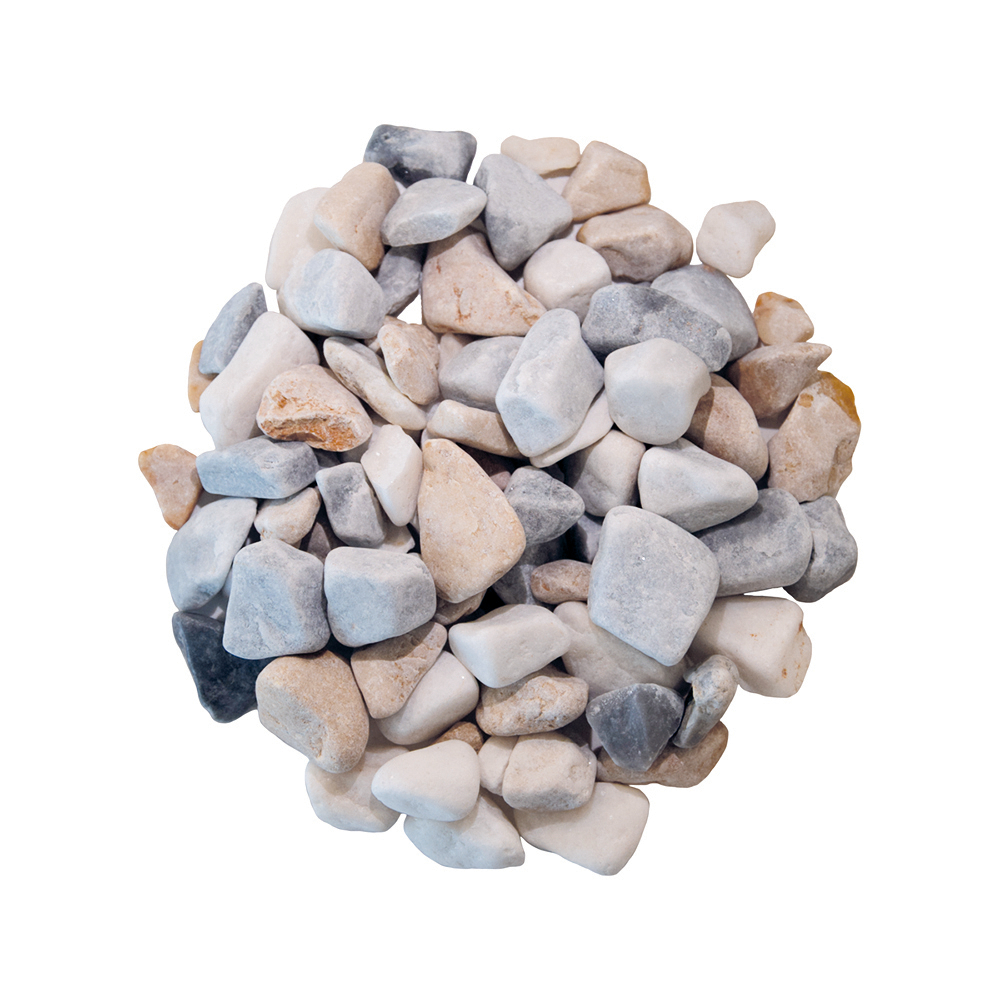 Gravier de marbre roulé arlequin 12/25, blanc/bleu/rose - 20kg
