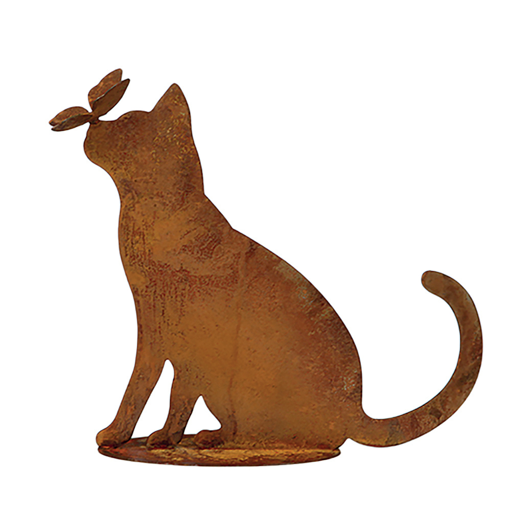 Chat papillon truffe métal rouillé L45xH42cm