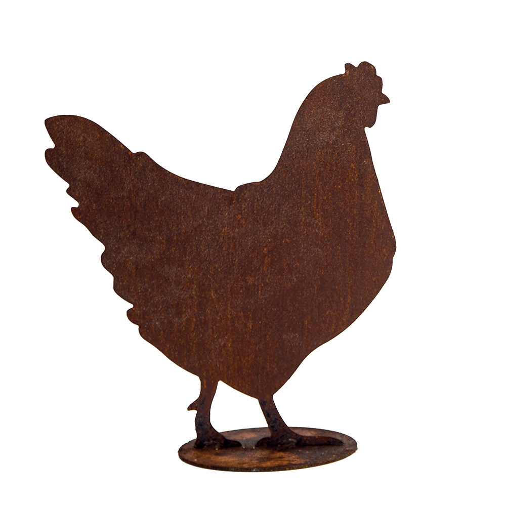 Poule métal rouillé L34xH39cm