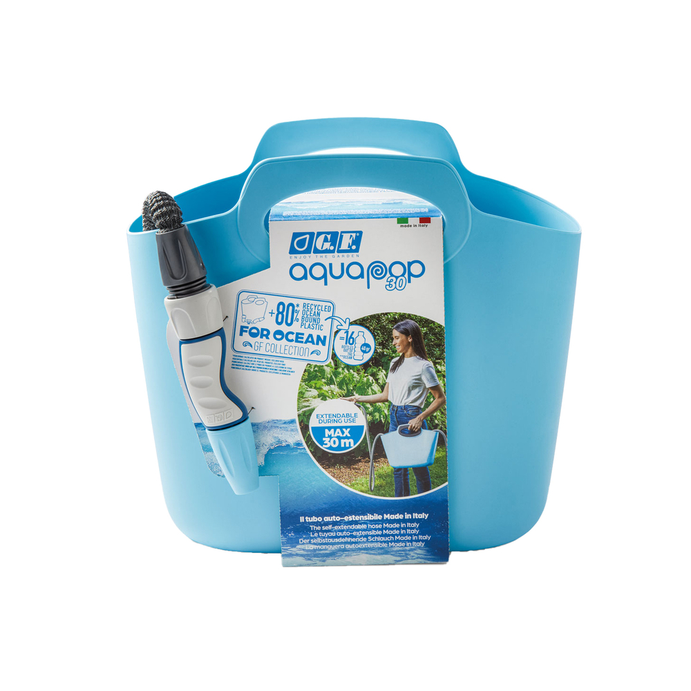 Kit tuyau d'arrosage auto-extensible 'Aquapop', avec bassine - L.30cm