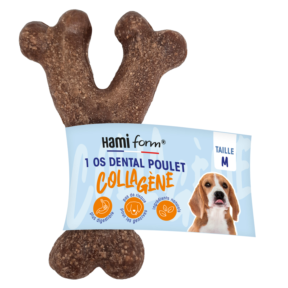 Friandise pour chien, Os Dental collagène poulet Yuca M