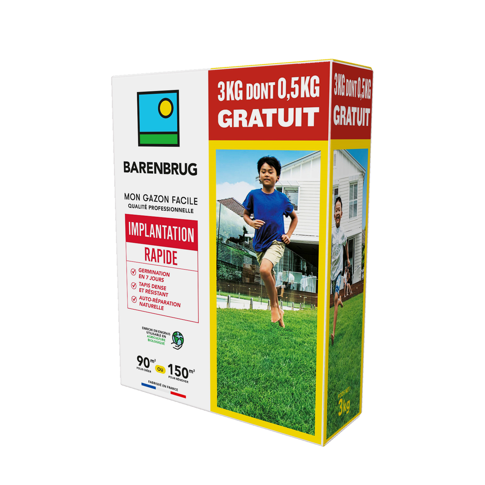 Gazon implantation rapide - 3kg dont 0,5kg offert