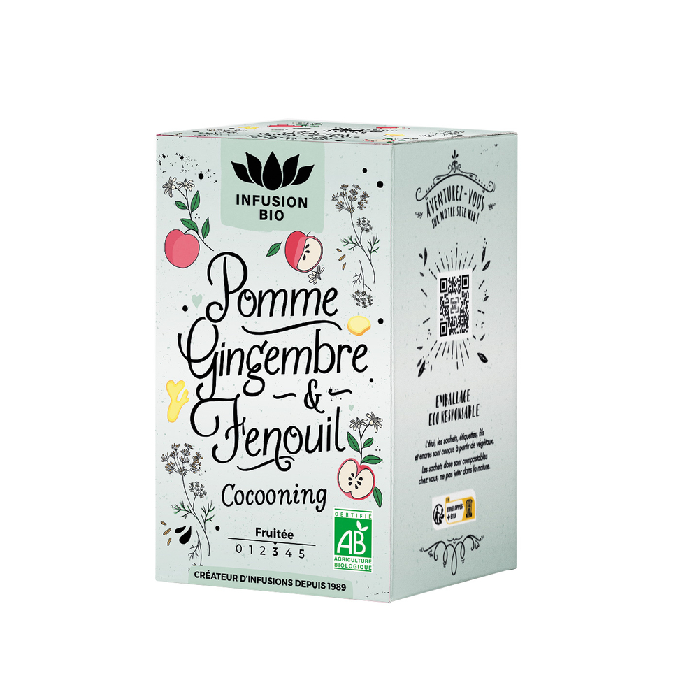 Infusion bio : Pomme, gingembre et fenouil, 16 sachets 