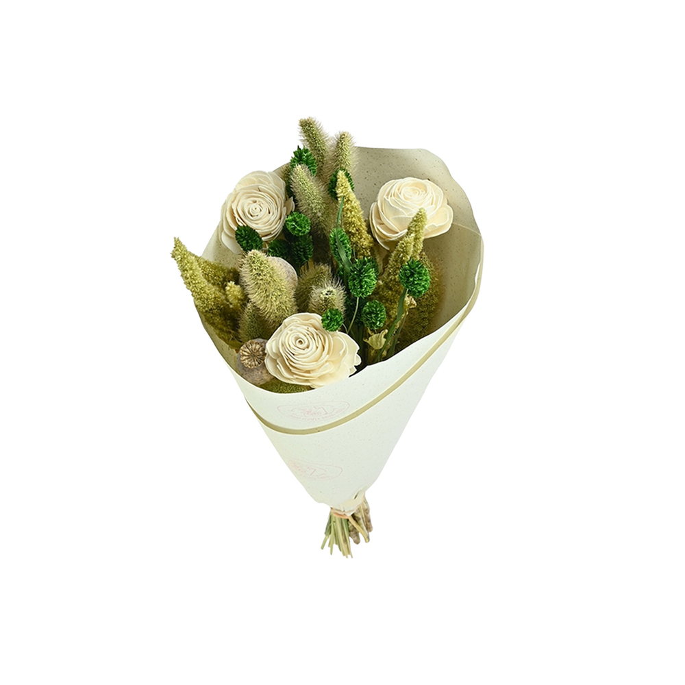 Bouquet de fleurs séchées Sola, coloris vert/blanc H.50cm