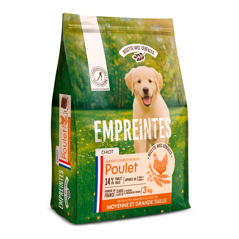 Croquettes poulet céréales, chiot moyenne/grande race 3kg