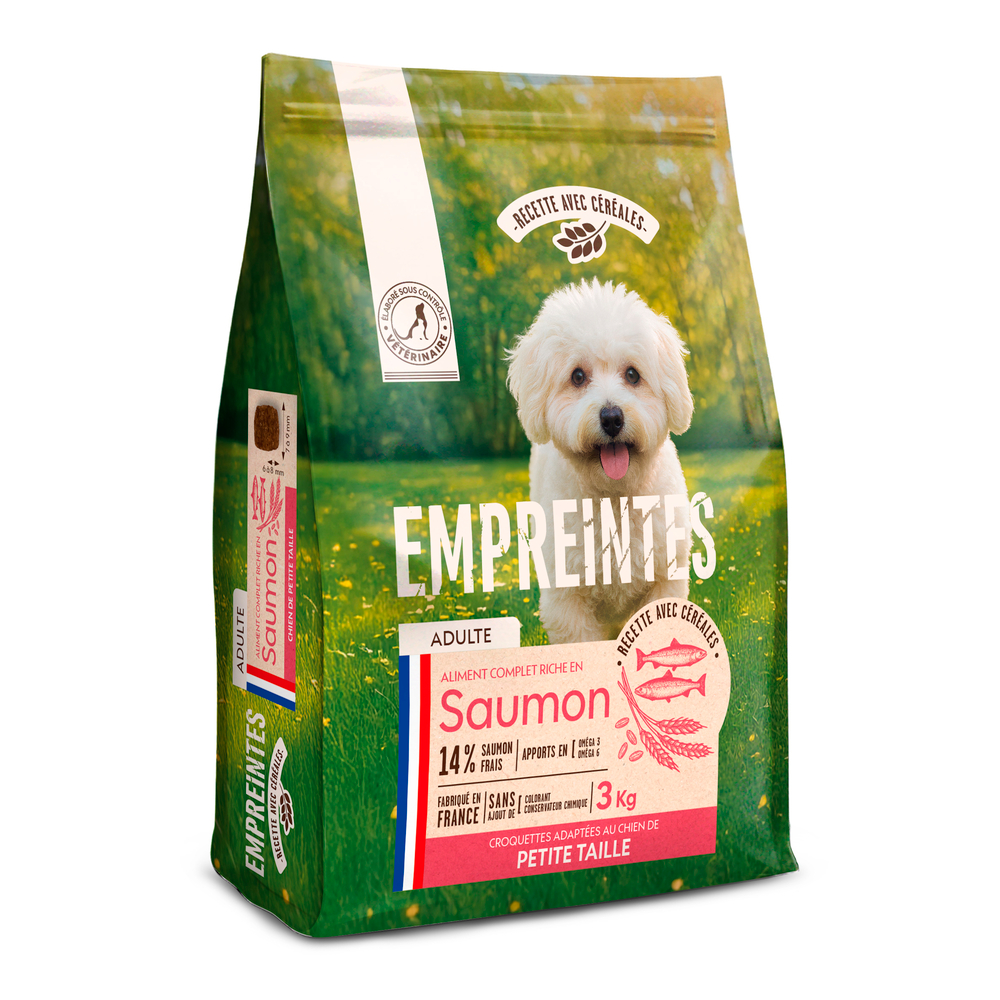 Croquettes saumon céréales, chien adulte petite race 3kg
