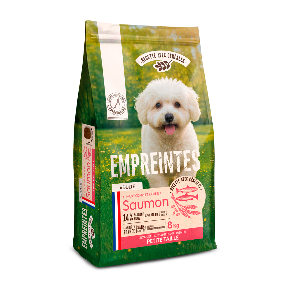 Croquettes saumon céréales, chien adulte petite race 8kg