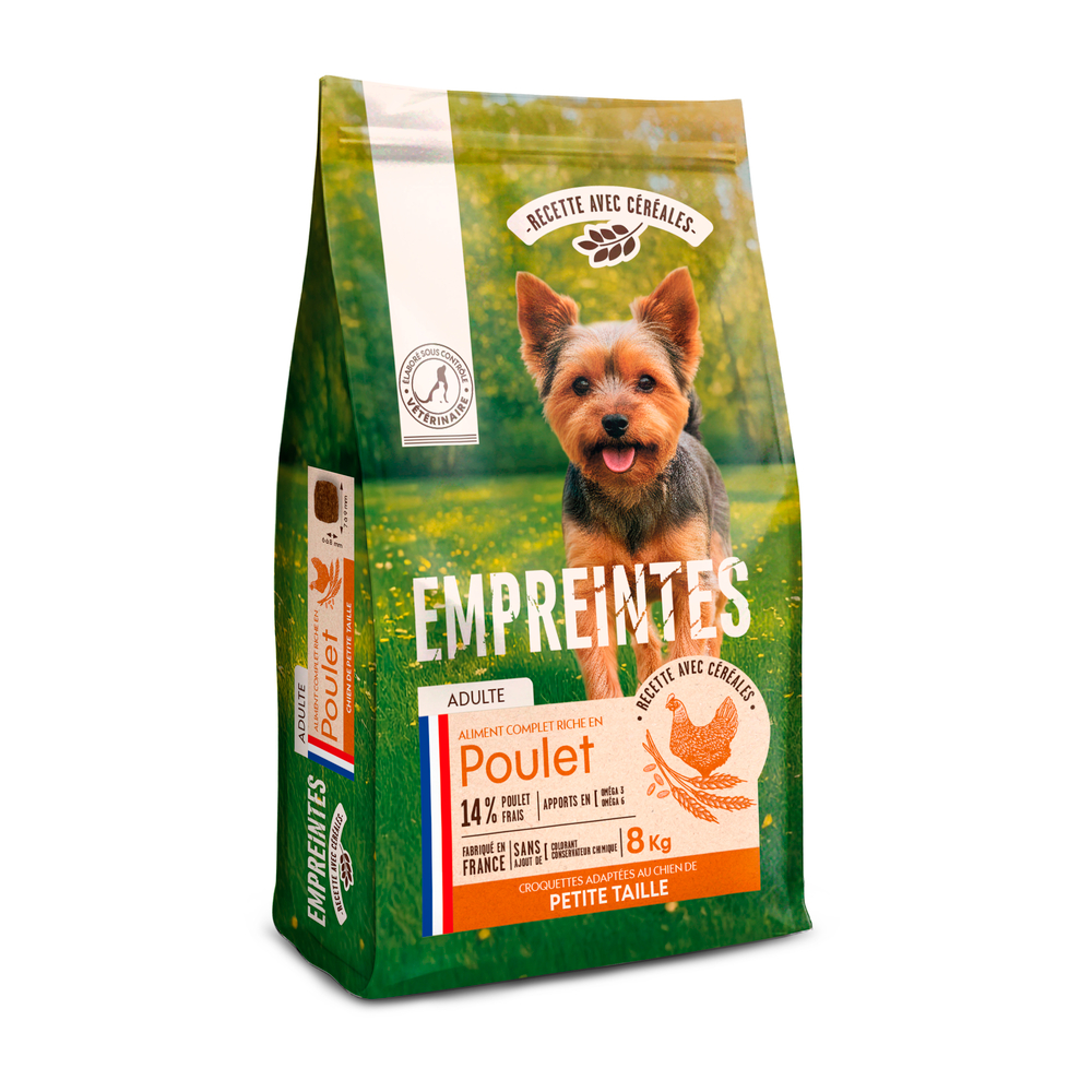 Croquettes poulet céréales, chien adulte petite race 8kg