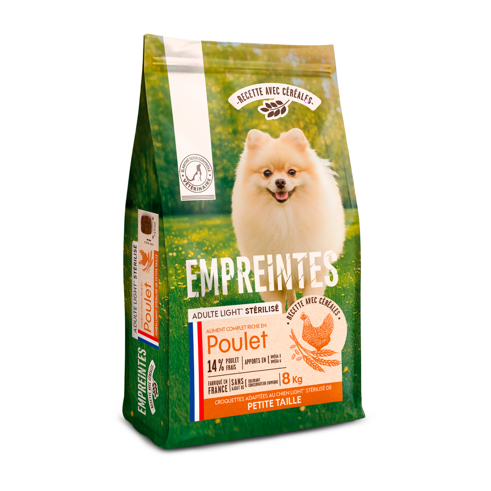Croquettes poulet céréales, chien adulte stérilisé petite race 8kg
