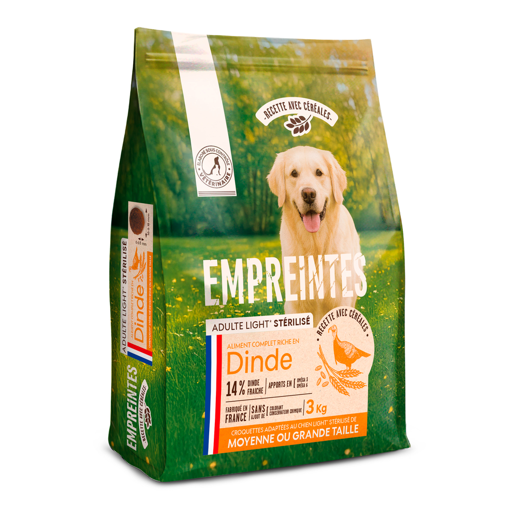 Croquettes dinde céréales, chien stérilisé moyenne/grande race 3kg