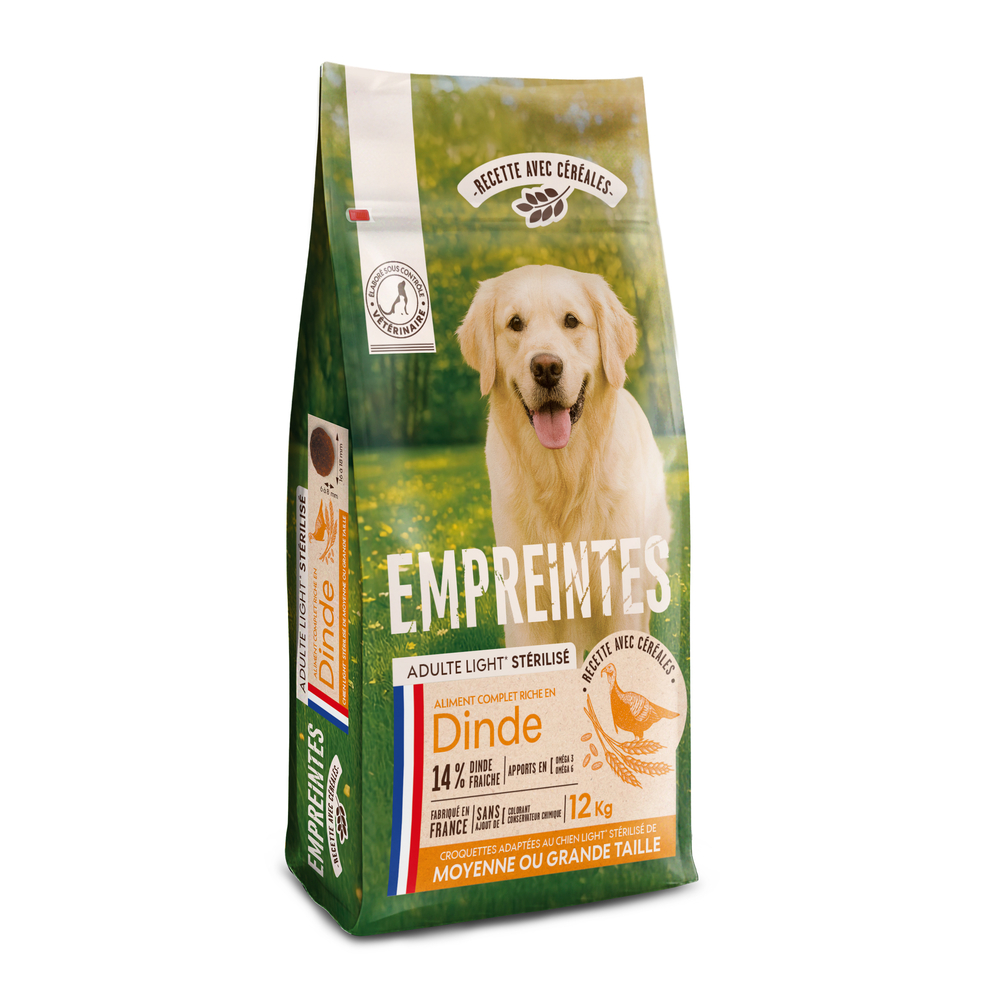 Croquettes dinde céréales, chien stérilisé moyenne/grande race 12kg