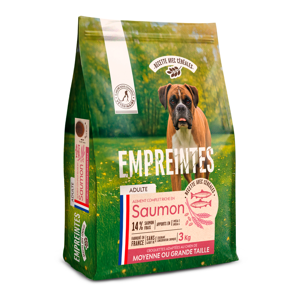 Croquettes saumon céréales, chien adulte moyenne/grande race 3kg