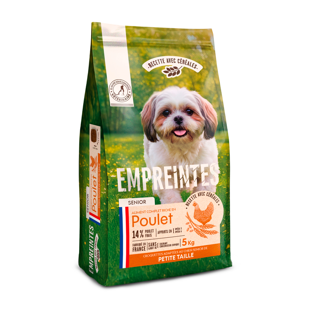 Croquettes poulet céréales, chien senior petite race 5kg