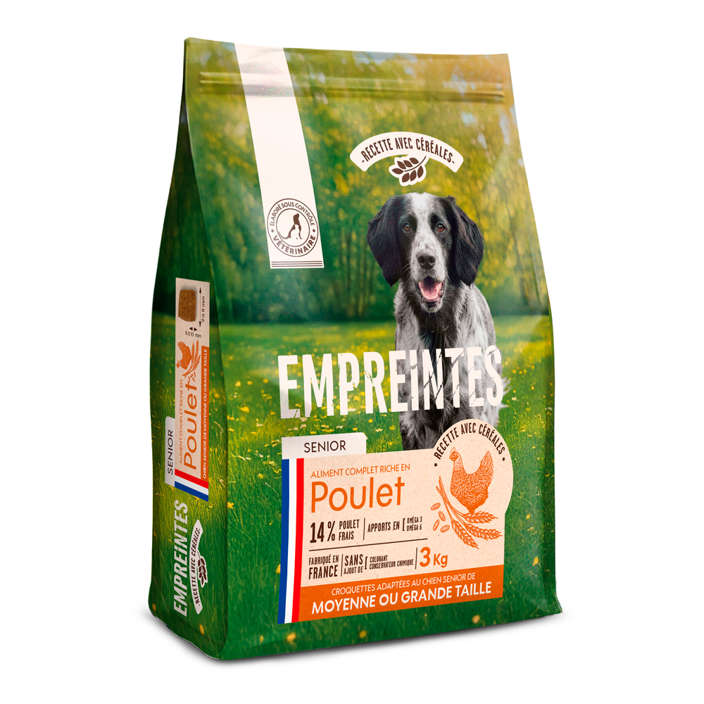 Croquettes poulet céréales, chien senior moyenne/grande race 3kg