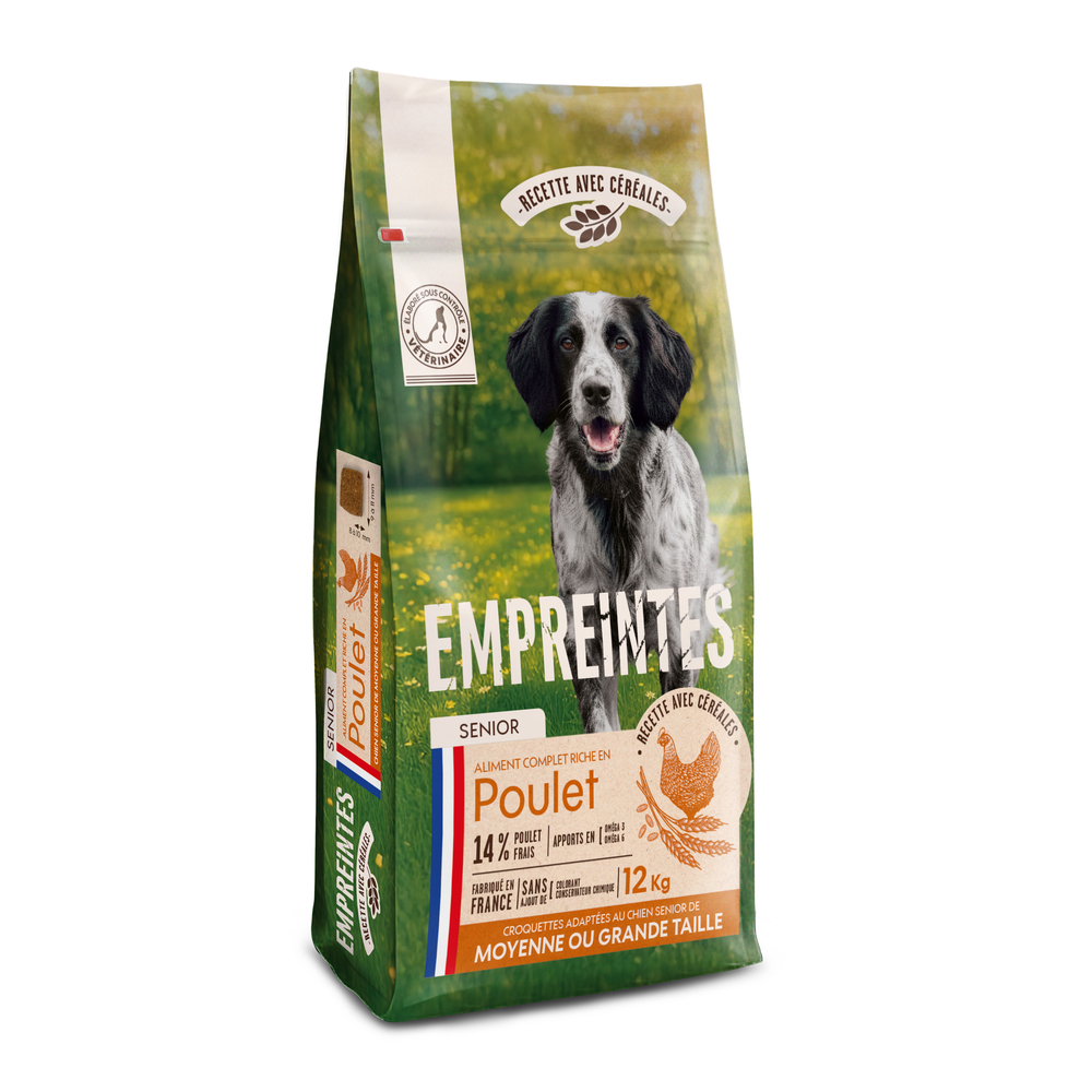 Croquettes poulet céréales, chien senior moyenne/grande race 12kg