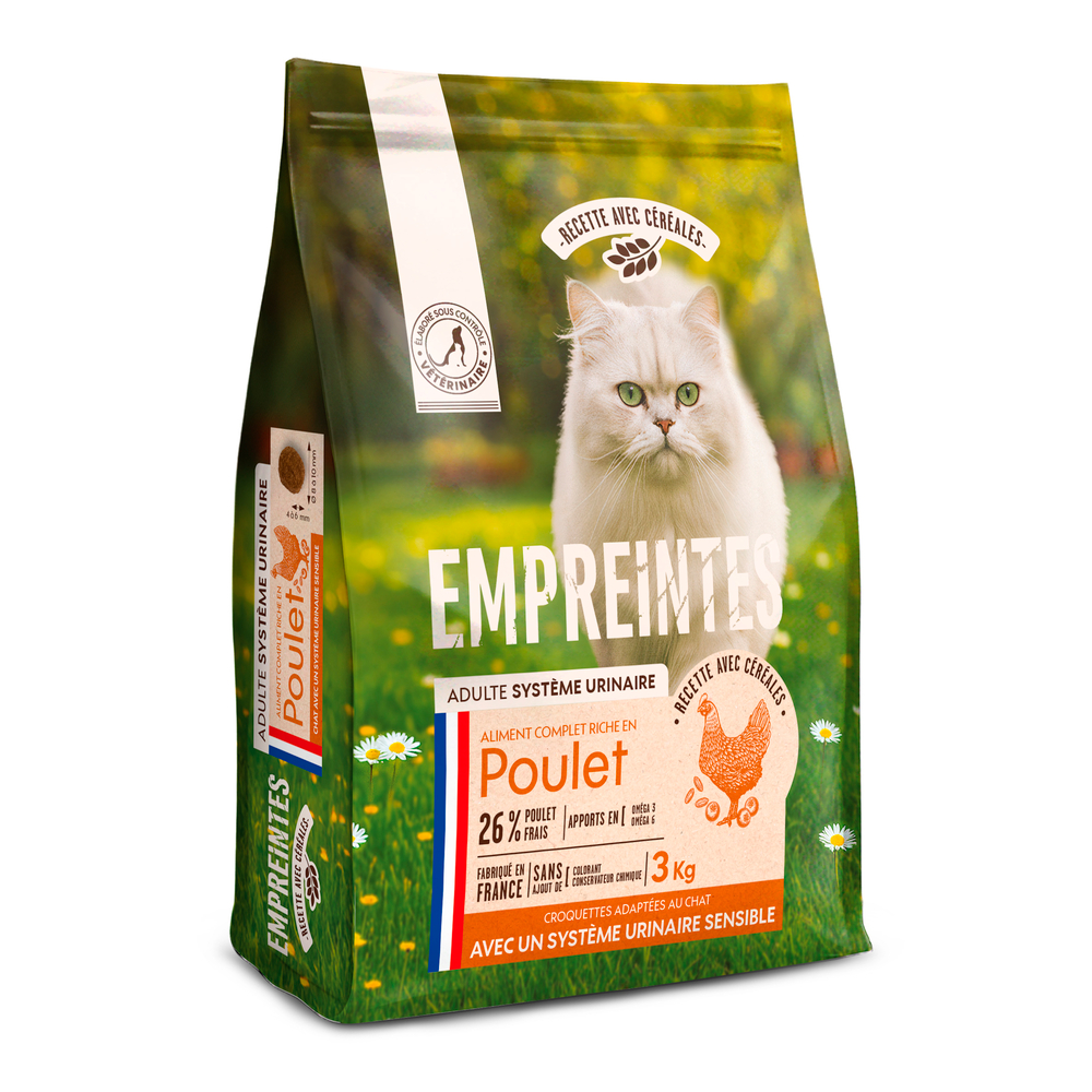 Croquettes poulet céréales pour chat, système urinaire sensible - 3kg
