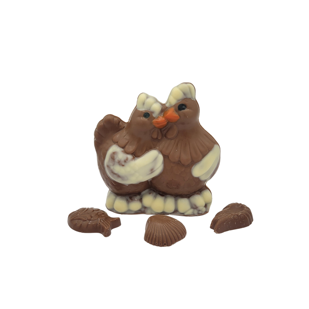 Poules de Pâques (65g) avec fritures en chocolat au lait - 35g