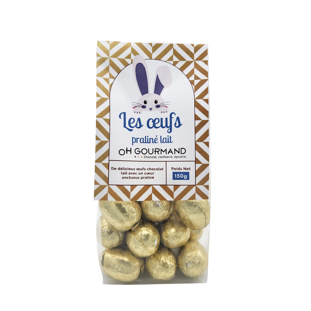 Œufs en chocolat au lait, cœur au praliné - 150g