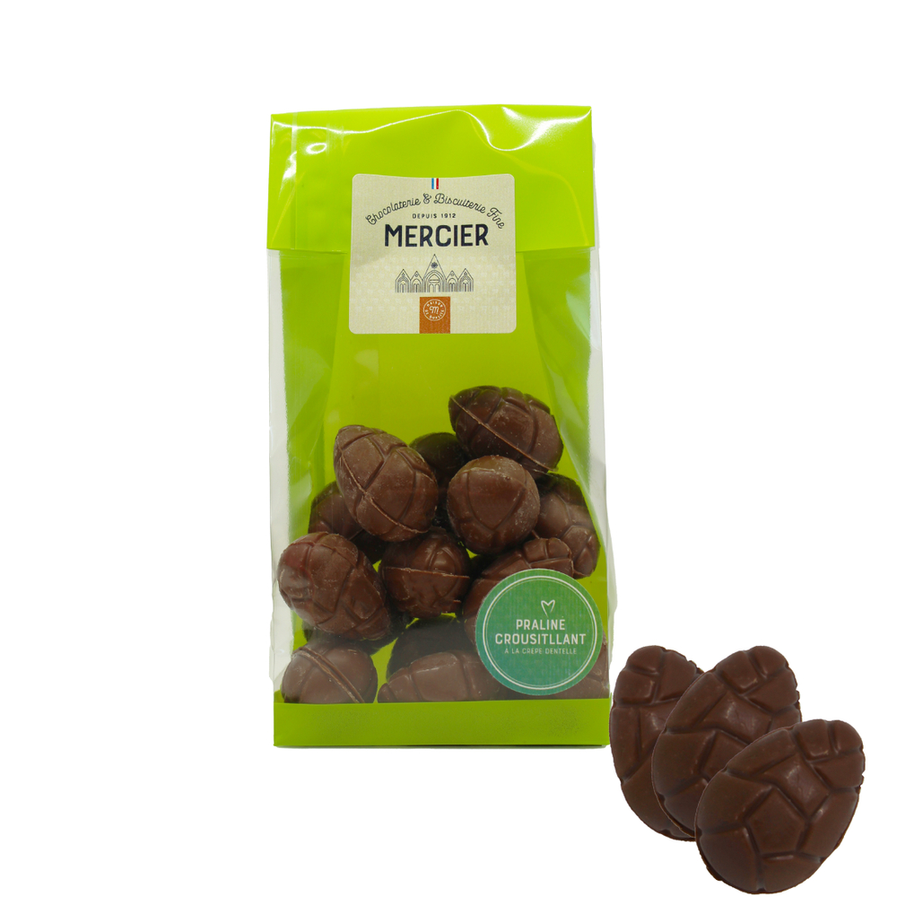 Œufs chocolat lait : praliné croustillant à la crêpe dentelle - 150g