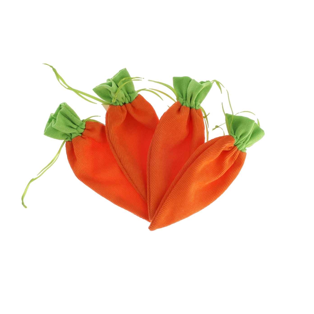 4 pochons en forme de carotte en tissu, coloris orange/vert - 20x10cm
