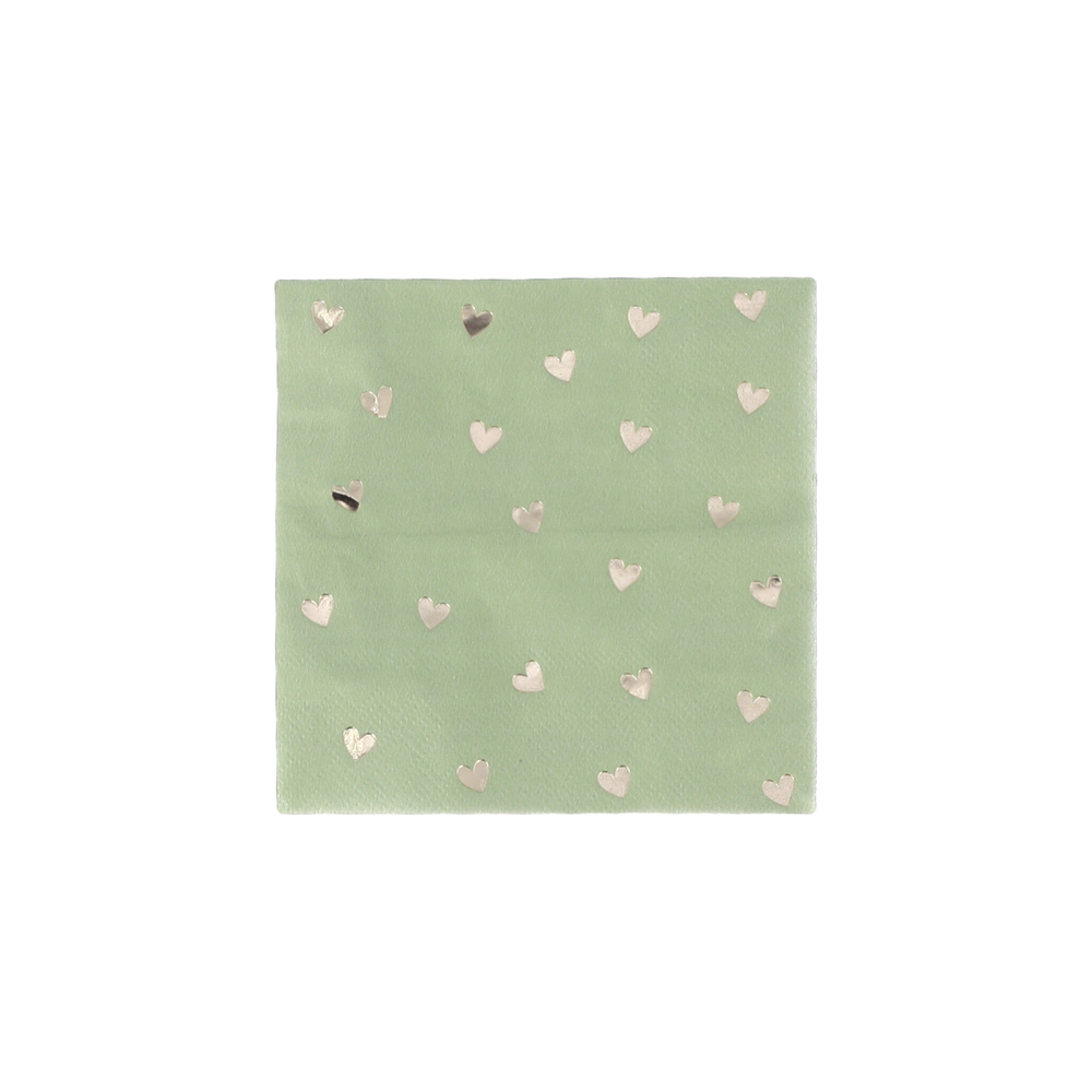 20 serviettes cocktail 'Petits cœurs', coloris vert - L.12,5cm