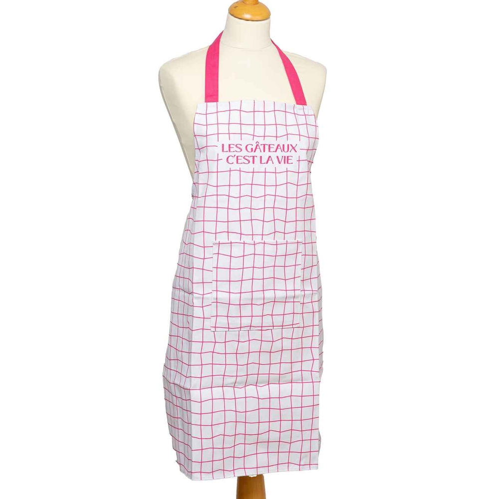 Tablier à carreaux brodé 'Les gâteaux c'est la vie'