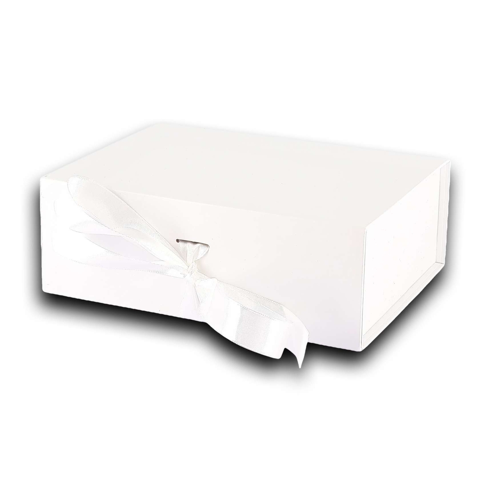 Boîte cadeau pliable en carton blanc avec ruban satin - L.29xl.22cm