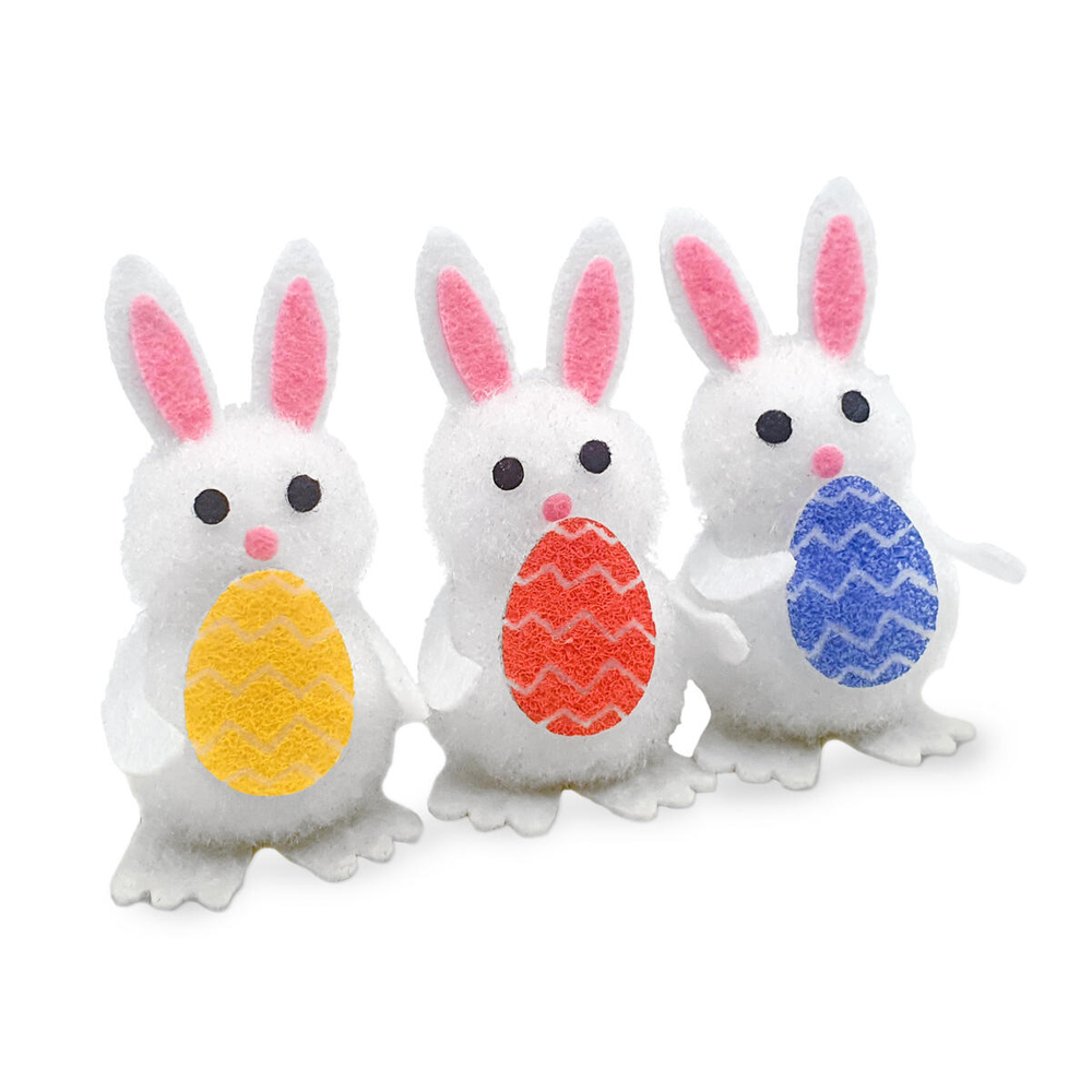 Lapins en pompons et feutrine, coloris blanc - 3 pièces