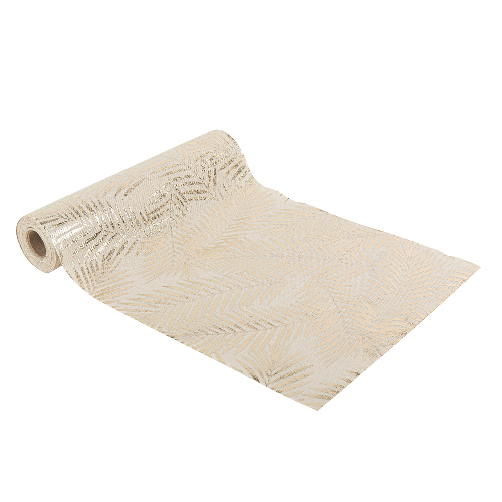 Chemin de table effet lin, motif palmier, coloris beige - L.287xl.40cm