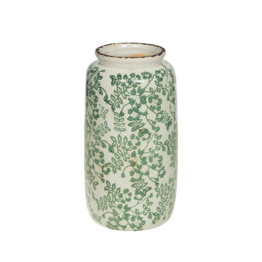 Vase à fleurs tamponné , coloris vert - D.15cm