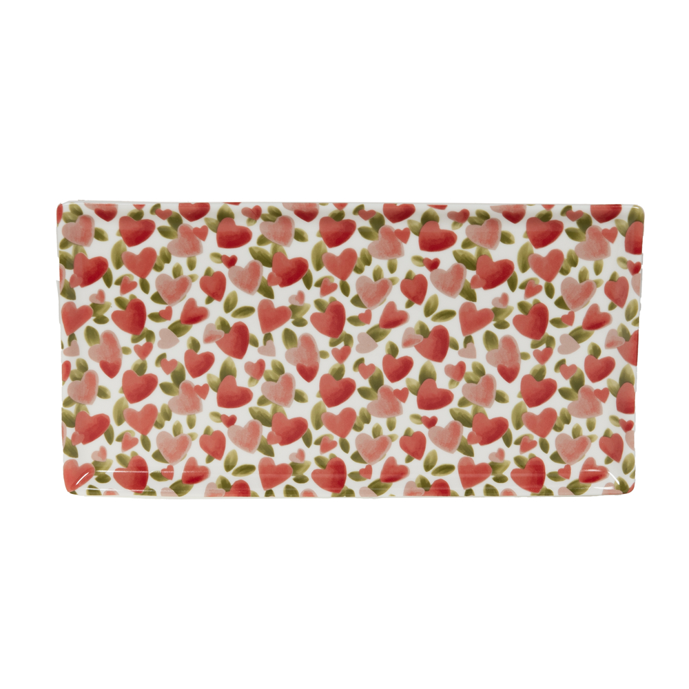 Plat rectangulaire 'Valentine' en porcelaine, rouge/vert - L.32cm