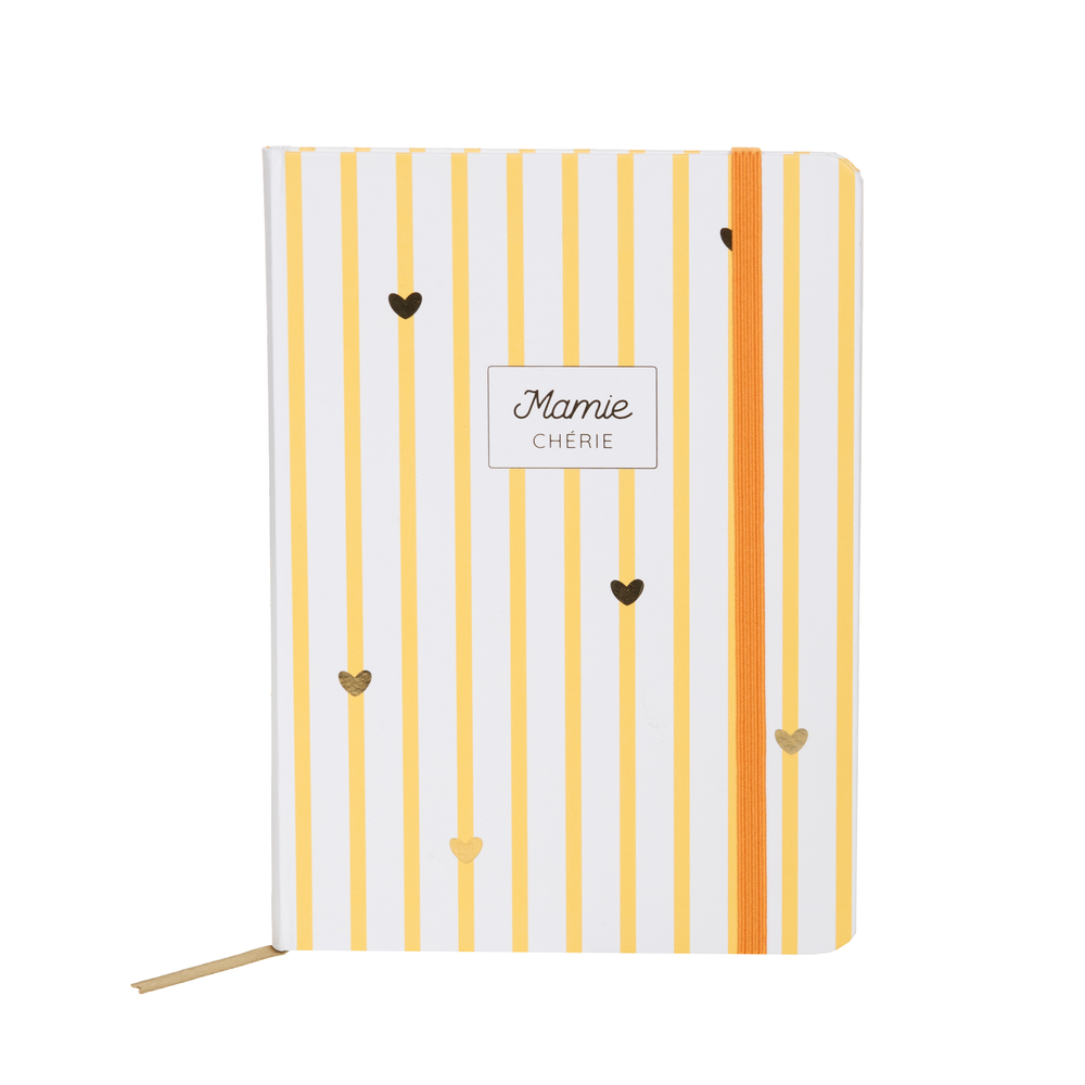 Carnet Baya 'Mamie chérie', coloris jaune/blanc - H.18cm