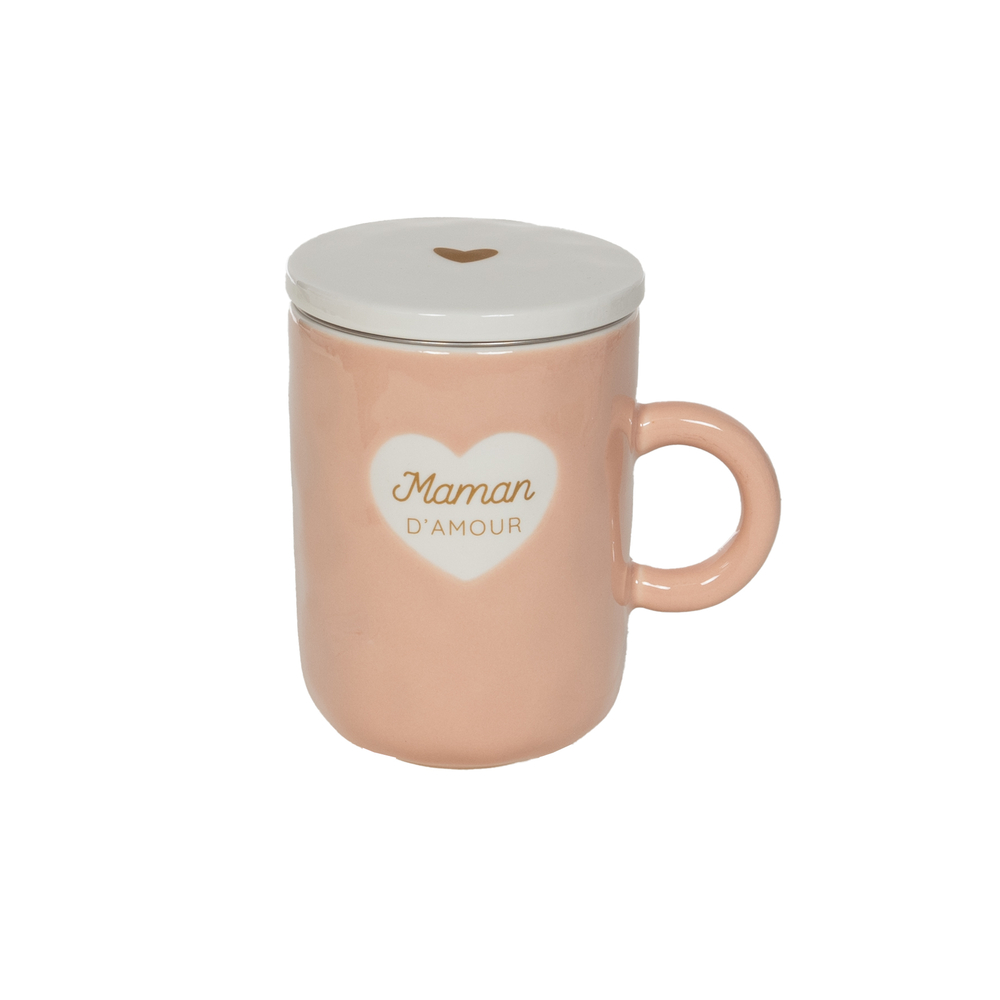 Mug Baya avec filtre 'Maman d'amour', coloris rose - H.12cm