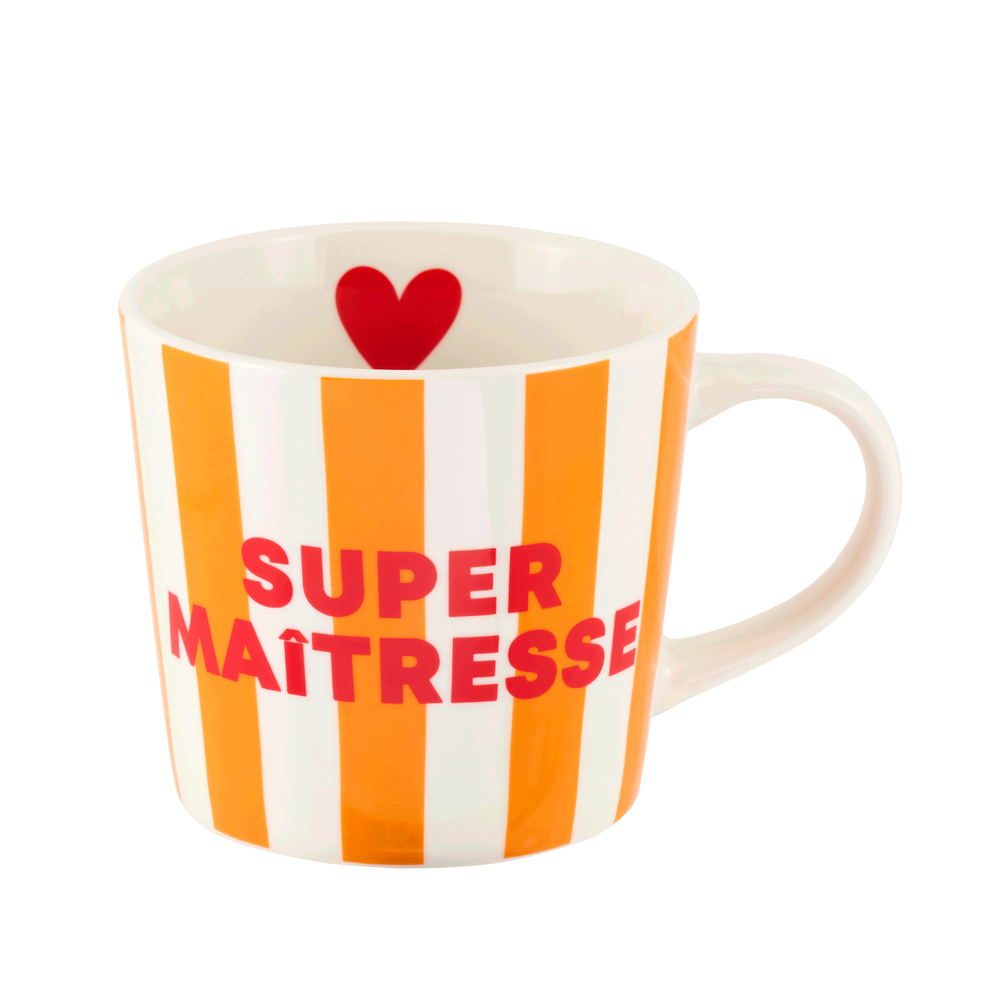 Mug 'Super maîtresse', coloris blanc/orange - D.10cm