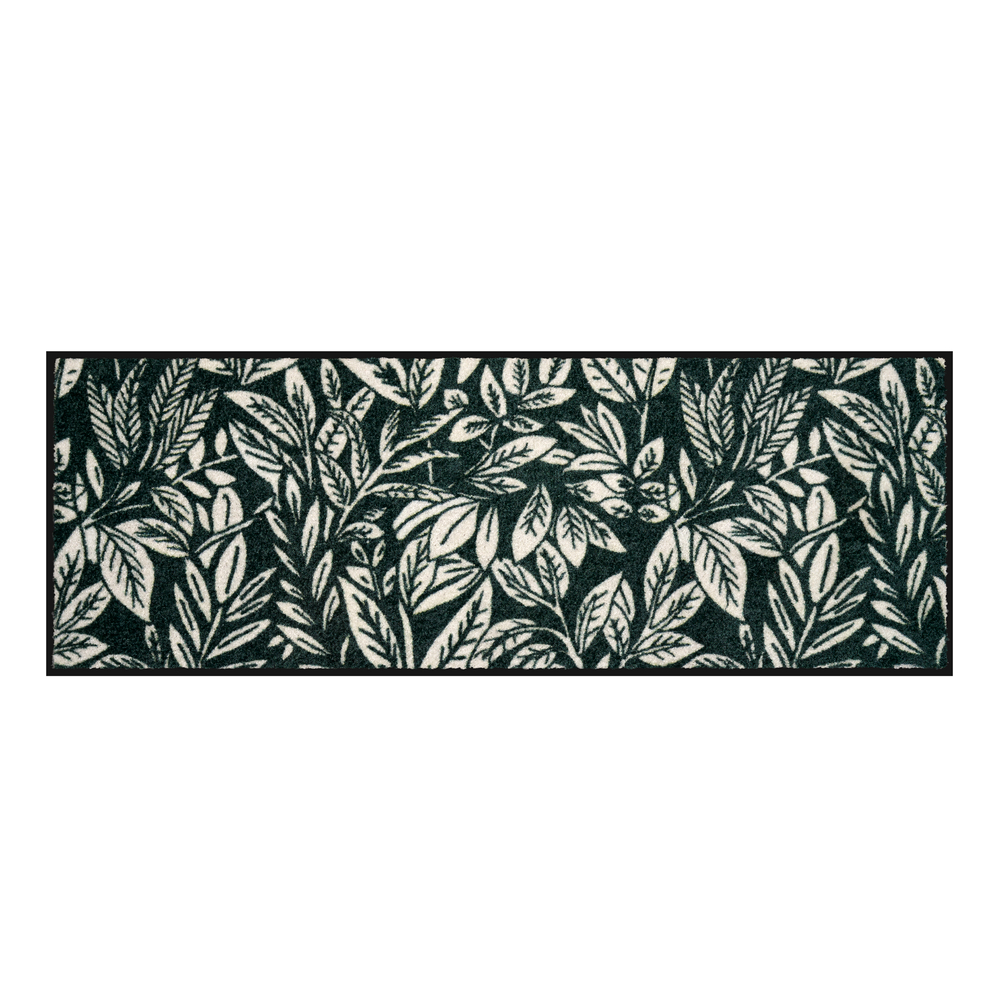 Tapis d'extérieur 'Cyrano végétal', coloris noir/blanc - L.120xl.45cm